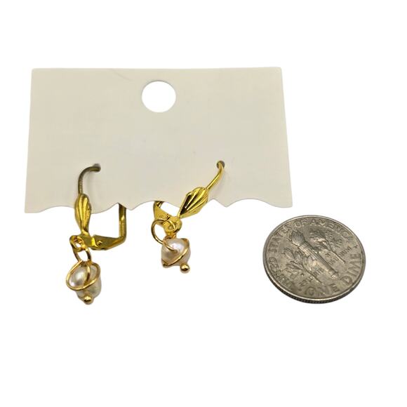 Pierced Earrings Baroque Pearl Soft Off White Wire Caged Small Artisan SKU2792 - Picture 3 of 7